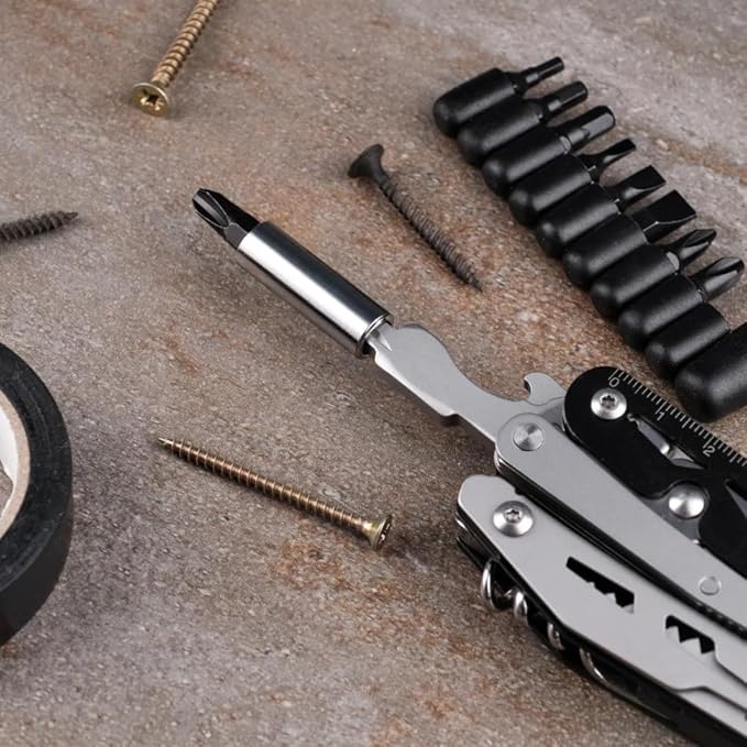 Ganzo G304 Full-sized Multitool, 21-in-1 Stainless Steel Pocket Knife with Screwdriver, Pliers with Sheath, Perfect for Outdoor, Survival, Camping, Hiking, Repair, EDC, Silver-black