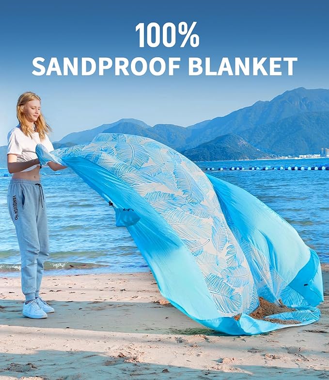 LH Beach Blanket Waterproof Sandproof, 84"*84" Large Beach Blanket for 5 Adults, Picnic Blanket Beach Mat for Camping, Beach Essentials Big & Compact Quick Drying, Lightweight & Durable with 4 Stakes