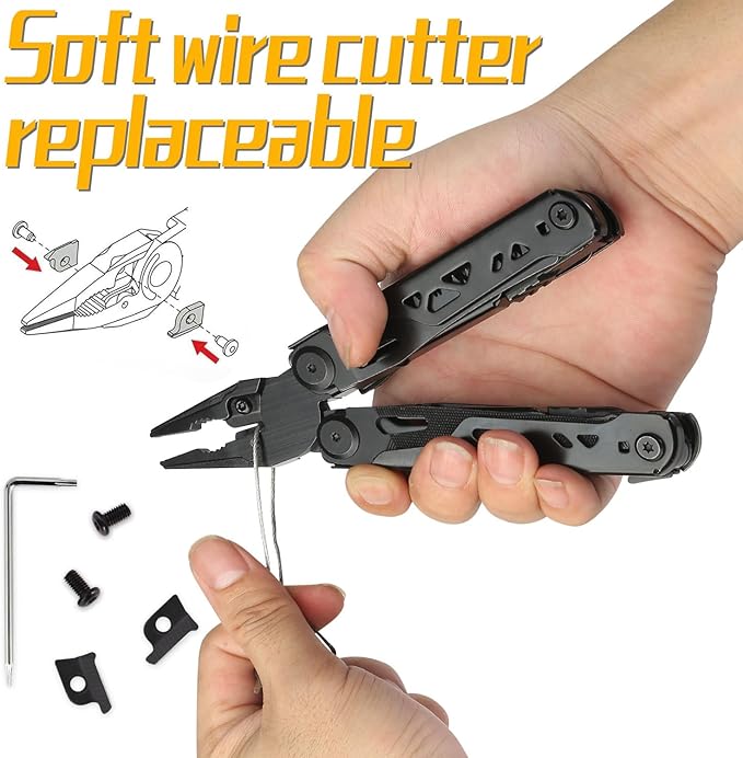 32-in-1 Wingman Multitool with Spring-Action Pliers and Scissors.Premium Replaceable screwdriver head and Wire Cutters Saw.Wave+ Stainless steel multi tools with Nylon sheath(Black)