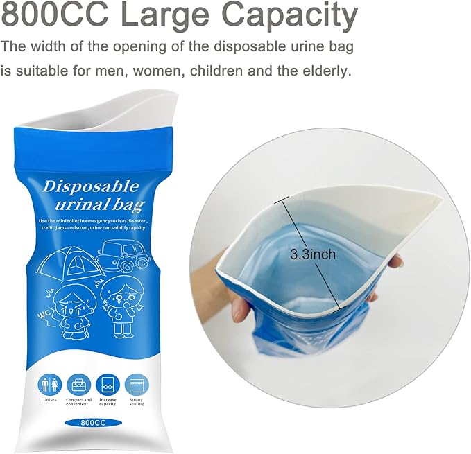 Disposable Urine Bags, 24 Pack Camping Pee Bags, Disposable Urinal Bag, Travel Urinal Bag, Toilet Traffic Jam Emergency Portable Toilet for Men Women Kids Patient (Blue-24pack)