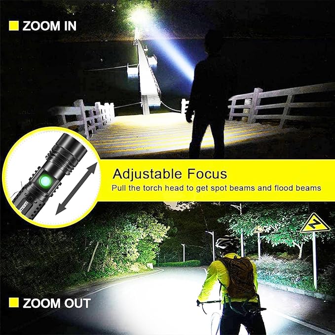 wowlite Flashlight Rechargeable, Super Bright Pocket LED Flashlights with 4 Modes, Zoomable High Lumens Small Flash Light for Home Emergency, Gifts for Camping Essentials Camper Gear (Black)