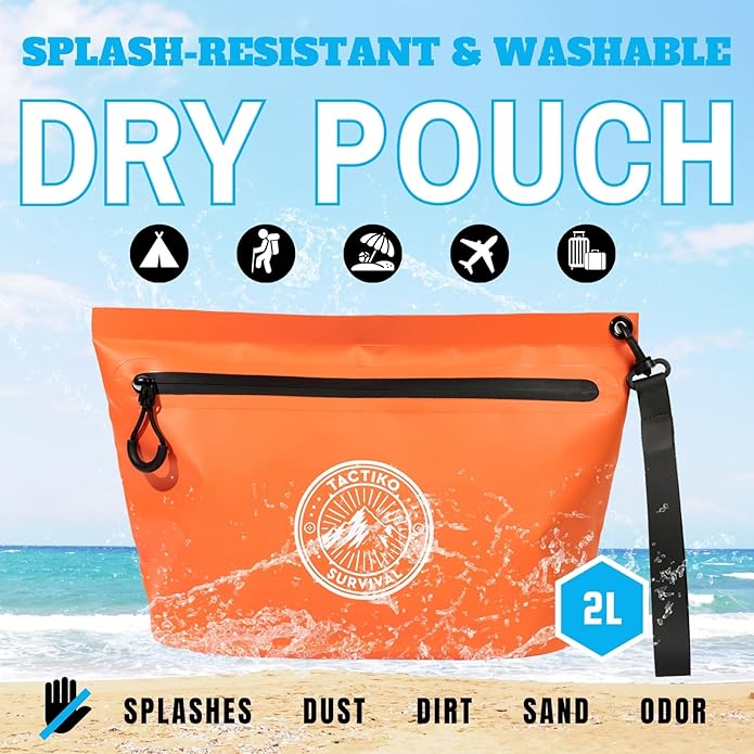 Tactiko Heavy-Duty 2L Splash Water Resistant Zipper Pouch - Hold-All Organizer for Dry Bags, Travel Bags