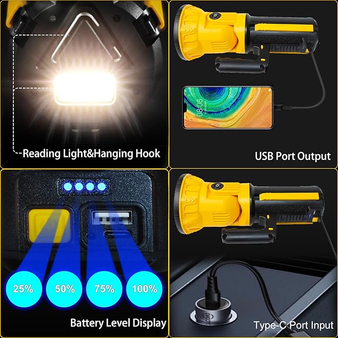 LED Cordless Work Light, Rechargeable Work Light with Foldable Tripod Stand, 180 Degree Rotating, Detachable Handheld Flashlight, 5000 Lumen, Lighting for Workshop, Camping, Outdoor