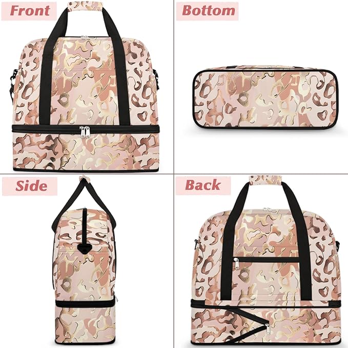 cfpolar Woman Travel Duffel Bag Leopard Print Animal Foldable Tote Carry On Luggage Sports Gym Bag With Shoe Compartment Overnight Weekend Yoga Workout Bag Training Handbag