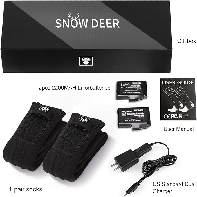 SNOW DEER Heated Socks,Men Women Electric Battery Socks Foot Warmer