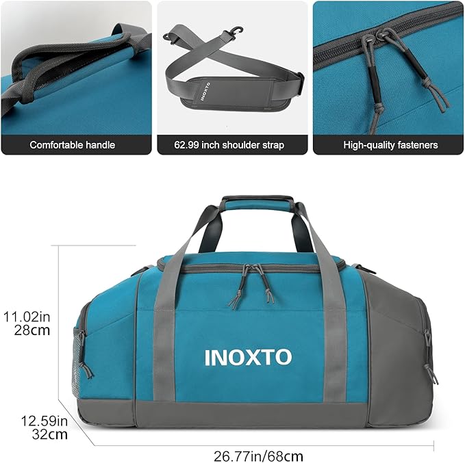 Sports Gym Bag,INOXTO Travel Duffel Bag with Dry Wet Pocket And Shoe CompartmentFor Women and Men,40L/55L Fitness Waterproof Weekender Bag For Swim Sports Travel Working Out (Blue White, 55L)