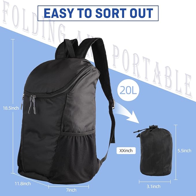 Hiking Backpack, Waterproof and Wear-resistant Lightweight Backpack Packable,Outdoor Travel Camping Daypack Foldable-GERY