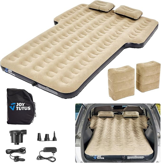 JOYTUTUS SUV Air Mattress Camping Bed,3.0 Thickened Flocking Car Camping Inflatable Mattress,Anti-Leakage,with 2 Pillows & Electric Pump Universal Car Bed for SUV Trunk and Rear Seat