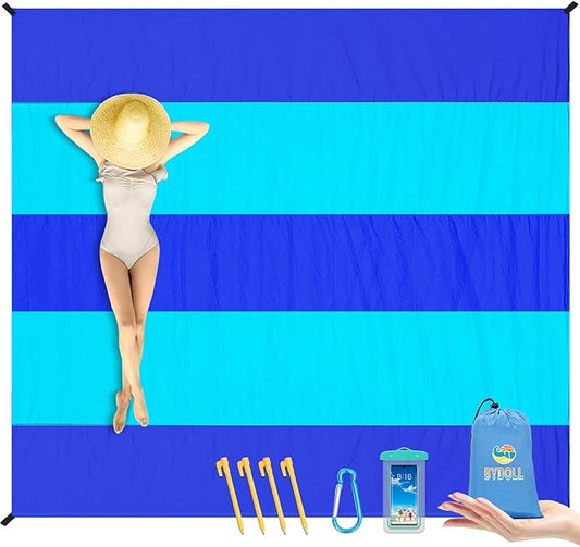 BYDOLL Nylon Beach Blanket Waterproof Sandproof Oversized 7'x7' Suits 1-5 Adults Sand Free Extra Large Blanket Lightweight Soft Picnic Mat for Beach Travel Camping