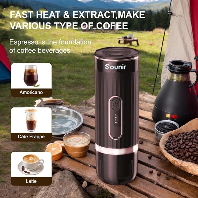 Portable Cup Espresso Machine, Camping Coffee Maker for Travel, Outdoor, Office, Battery Heated, Ground Coffee, For Travel, Outdoor, Office,(Dark Grey)
