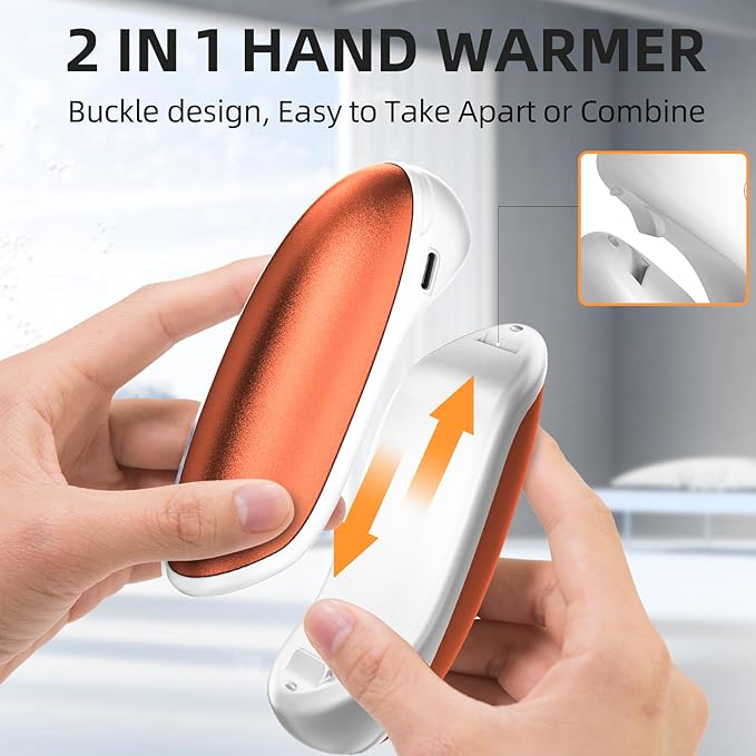 Hand Warmers Rechargeable, 2 Pack Electric Hand Warmer, 7200mAh Portable Reusable Hand Warmer, Pocket Size, 3S Fast Warming up for Heat Therapy, Prevent Chilblain, Outdoor Activity Hiking, Camping