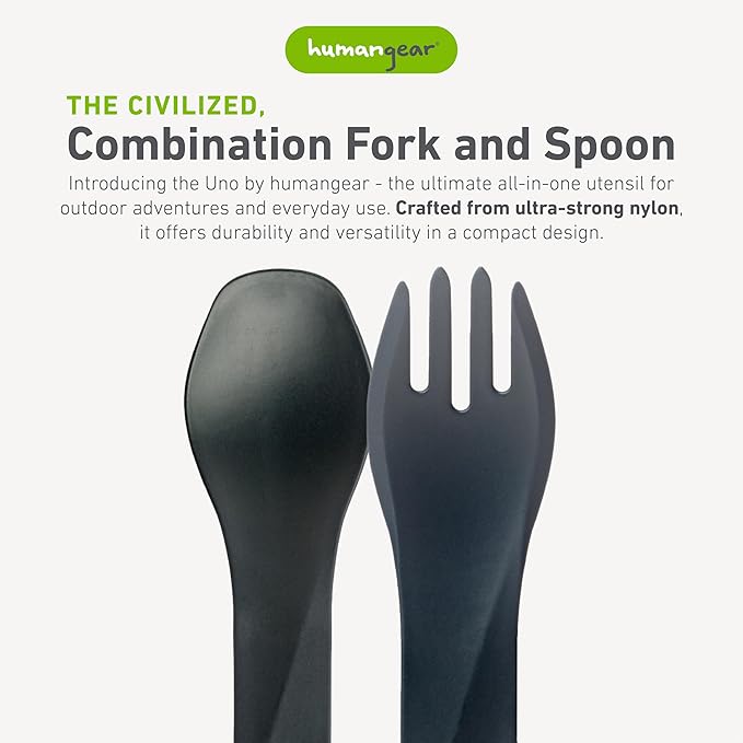 humangear GoBites Uno | Travel & Camping Utensils | Portable & Convertible Dining Ware | Multi-Functional Spork, Gray