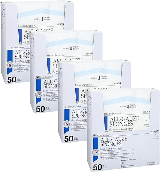 Premium 100% Cotton All-Gauze Sponge 4x4 12 Ply Sterile Square for Wound Care & Home First Aid Kits - 200/Box