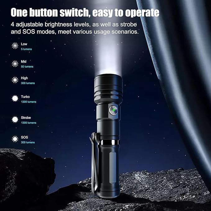 CYANSKY Rechargeable Flashlight,Super Bright,Flashlights High Lumens, Small EDC Flashlights for Emergencies,with Magnetic Base,IP68 Waterproof Flash Light for Camping,Hiking,Outdoor,Home (Black)