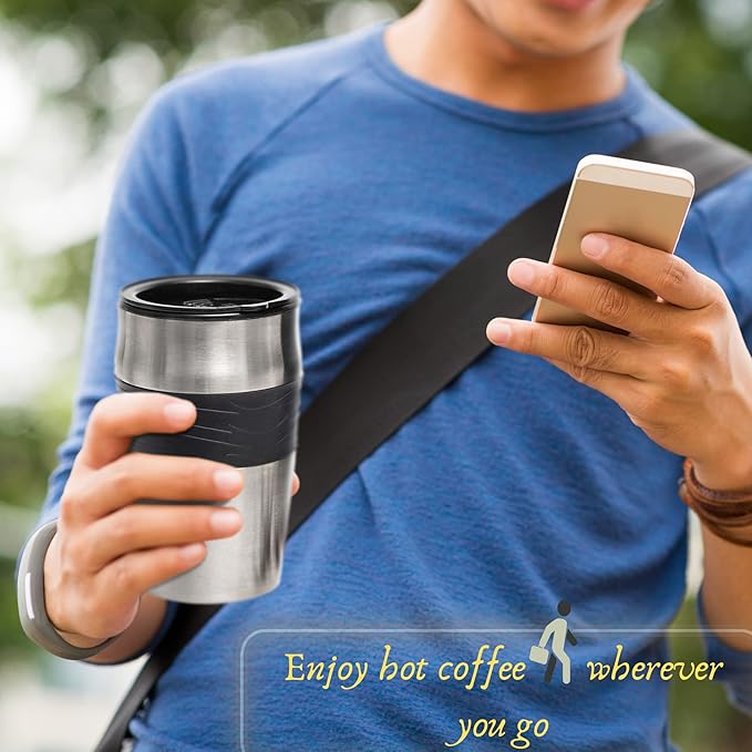 Mixpresso Personal Single Serve Coffee Maker & 14oz Travel Mug, Drip Small Coffee Maker & Tumbler, Auto Shut Off & Reusable Filter, Compatible with Coffee Grounds