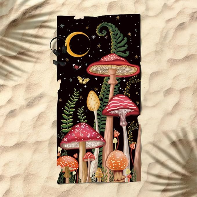 Microfiber Oversized Lightweight Thick Mushroom Beach Towel 71"x31.5" XL Extra Large Terry Sand Free Towels Travel Swim Pool Yoga Gym Camping for Women Men Beach Essentials Accessories Vacation Gift