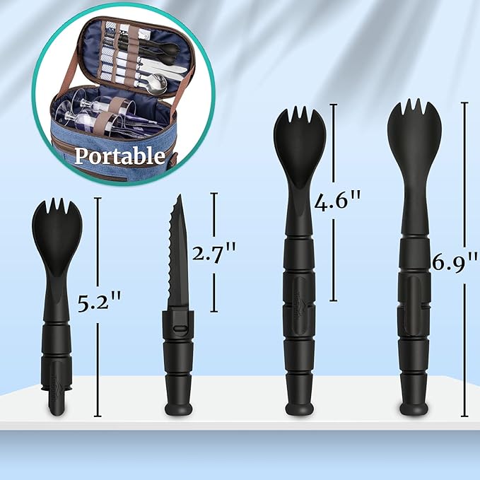 Tactical Spork, Tactical Spork Cutter Combo, 3 in 1 Tactical Camping Utensils, Camping Gear & Camping Flatware with Hidden Cutter, 1 Pack, Black