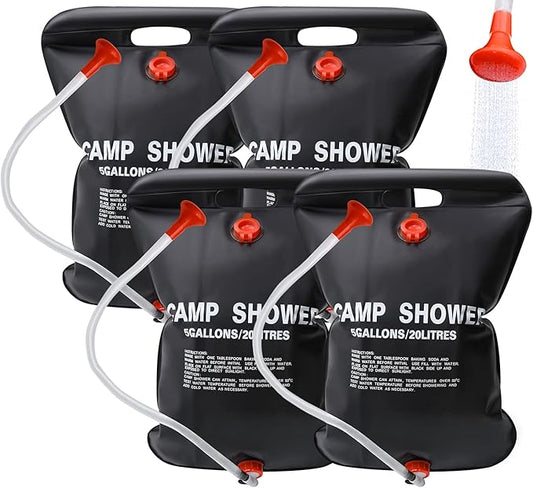 DkOvn Solar Shower Bag, 1/2/4 Pack 5 Gallons/20L Camping Shower Bag, Portable Shower Bag with Removable Hose and On-Off Switchable Shower Head for Camping Beach Swimming Outdoor Traveling