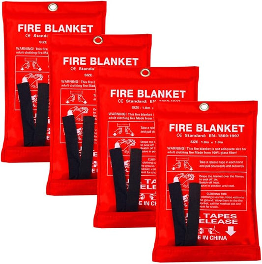 Fire Blanket Fire Suppression Blanket for People Fiberglass Fire Blanket for Emergency Surival Fire Guardian Blanket for House, Kitchen,Camping,Grill,Car,Welding Energency Safety (4 Pack)