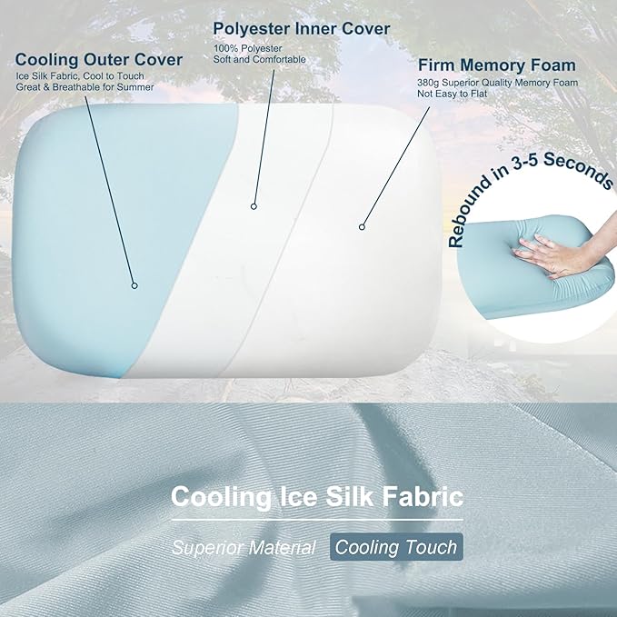 tuphen Camping Pillow Travel Pillow Cooling Memory Foam Pillows for Sleeping Camp Backpacking Airplane Trip Beach Outdoor Lightweight (Blue)
