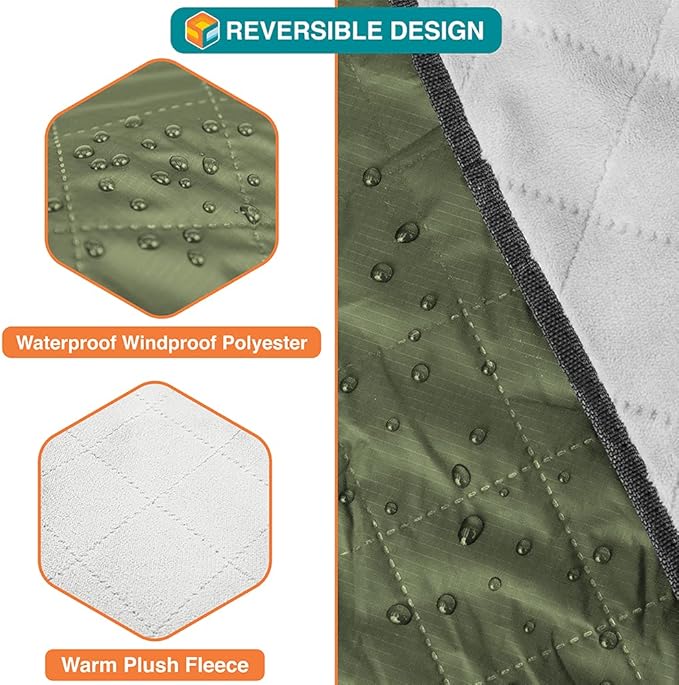 SUN CUBE Large Waterproof Camping Blanket, Fleece Quilted Stadium Blanket for Cold Weather, Windproof Foldable Outdoor Blanket Mat for Picnic, Beach, Pets, Car, 60x80in