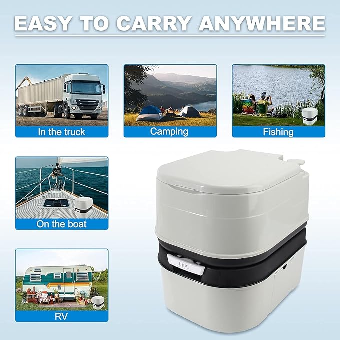 Portable Toilet RV Potty, 6.4 Gallon 24L Piston Pump Flush with Level indicator Detachable Anti-Leak Handle Water Pump,Rotating Spout Indoor & Outdoor Hiking Toilet for Camping, Fishing Travel