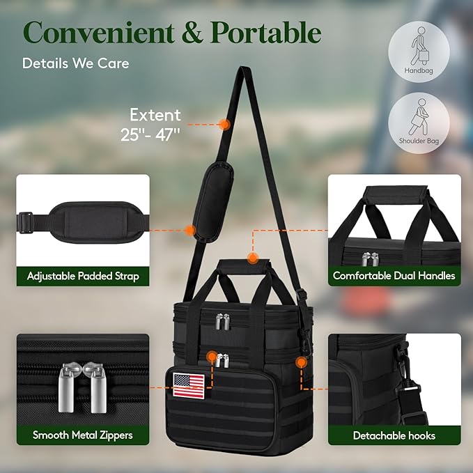 Lifewit Double Deck Tactical Lunch Box for Men, Expandable Leakproof Insulated Large Lunch Cooler with MOLLE Webbing and Shoulder Straps, Heavy Duty Lunch Bag for Men Work Camping Picnic, 16L Black