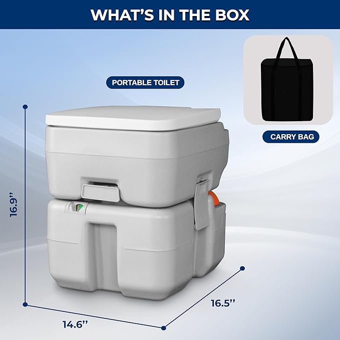 SereneLife Portable Toilet with Carry Bag – Indoor Outdoor Toilet with CHH Piston Pump & Level Indicator – 5.3 Gallon Large Waste Tank – 100-120 Flushes for RV, Camping, Hiking & Boating, SLCATL320