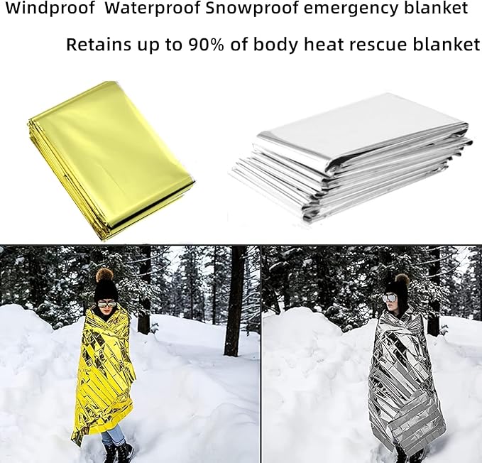 Emergency Mylar Thermal Blankets, Silver Gold Foil Survival Blanket Space Blanket Survival Kit for Outdoors, Camping, Hiking, Survival or First Aid (Gold, 12pcs)