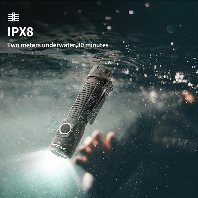 E8 Rechargeable Flashlight Super Bright Pocket Light, 2000 Lumens LED Flashlight, IPX8 Waterproof Long Lasting for Camping, Hiking, Emergency, Dog Walking