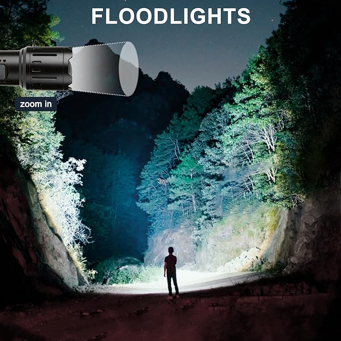 Flashlights High Lumens, 3500 Lumen Rechargeable flashlights, Flash Light with Five Modes, Super Bright Flashlight, Zoomable for Outdoors