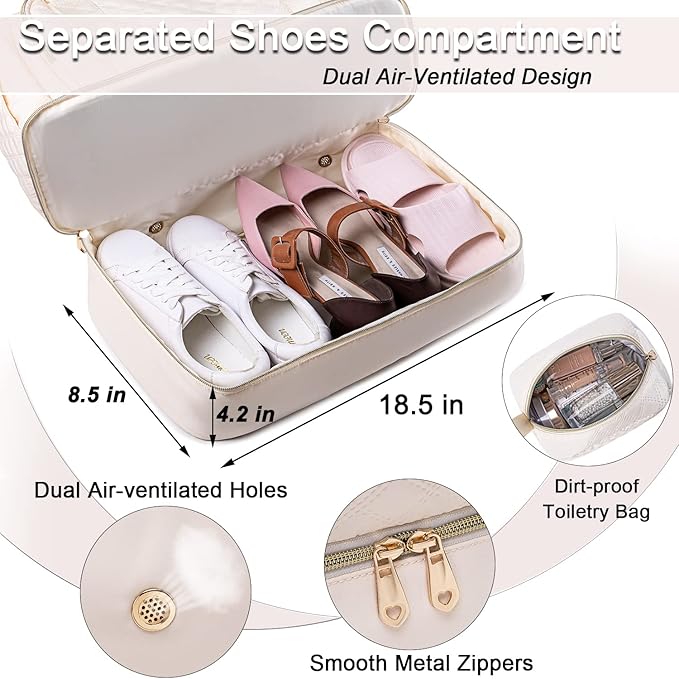 Weitars Gym Bag For Women,Travel Duffel Bag Weekender Bag,Sport Bag With Shoes Compartment And Wet Pocket,Large Carry On Bag Overnight Hospital Bag For Travel,Shopping (Beige)