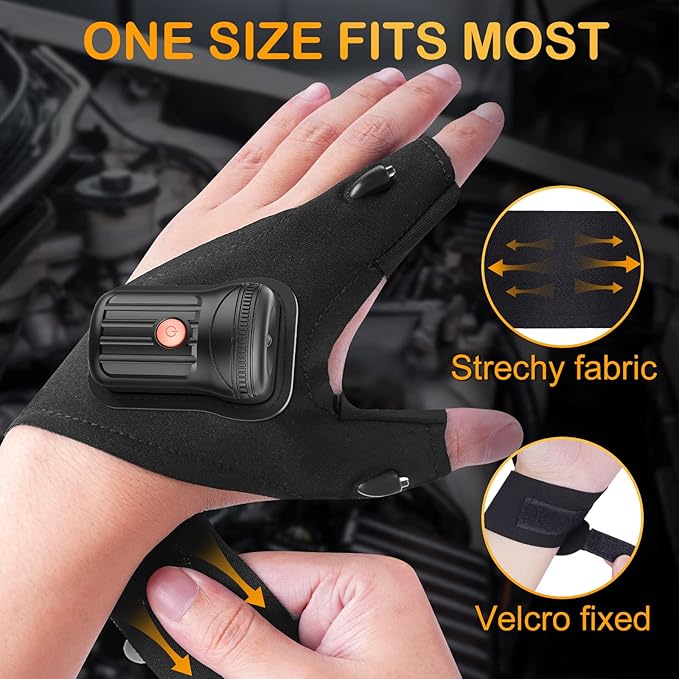 Fathers Day Gift from Daughter Son Wife, Flashlight Gloves for Men Rechargeable (2 Pcs) for Men Dad Him Husband Brother Who Have Everything, Cool Gadgets Led Gloves for Fishing Camping Repairing