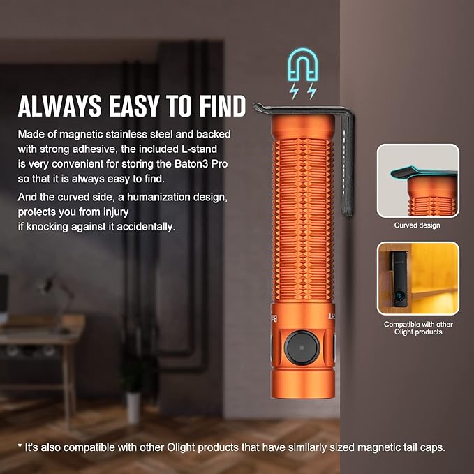 OLIGHT Baton3 Pro 1500 Lumens EDC Rechargeable Flashlights with MCC3, Compact Pocket Flashlight with L-Shape Stand and High Performance LED for Camping and Emergency(Cool White Light: 5700~6700K)