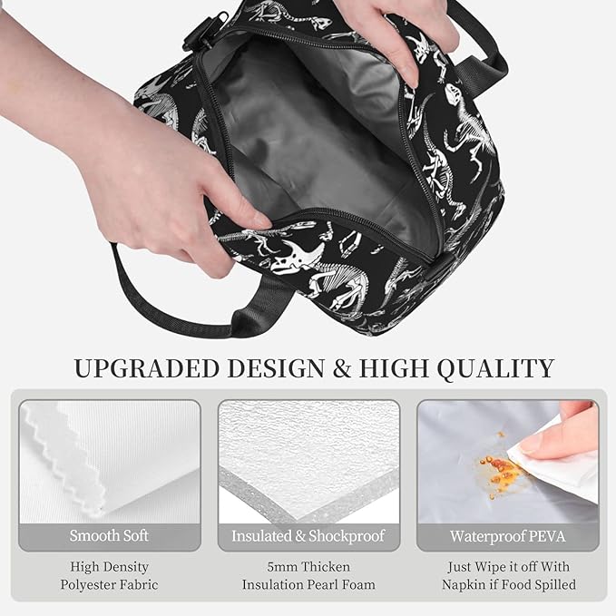 bassyil Dinosaur Insulated Lunch Bag Reusable Lunch Box With Adjustable Shoulder Strap Cooler Tote Bag For Men Women