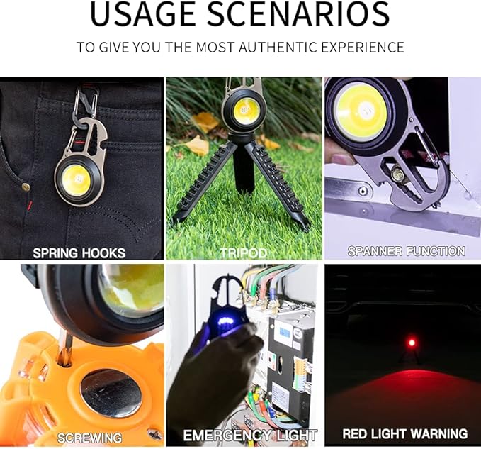 Cob Mini Flashlight Keychain Light, 500 Lumens Bright Rechargeable, Small Multi-Function Work Light, 7 Modes Portable Pocket Light Battery Display Bottle Opener for Camping Emergency Lighting