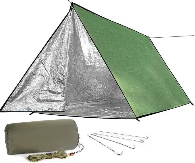 LYN Extra Large Zipper Reusable Survival Emergency Shelter Tent,Thermal Waterproof Fireproof Lightweight Bugout, with ParacordâStake for Camping,First Aid,Hiking&Bushcraft