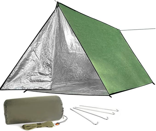 LYN Extra Large Zipper Reusable Survival Emergency Shelter Tent,Thermal Waterproof Fireproof Lightweight Bugout, with Paracord✚Stake for Camping,First Aid,Hiking&Bushcraft