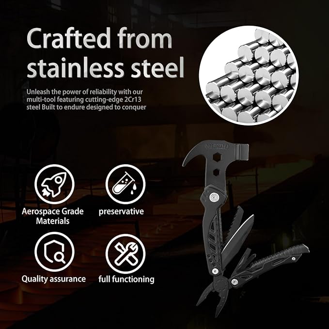 HAPHAESTUS Series 13-H Multitool Hammer with Premium Stainless Steel Pliers and Saw, Short Dagger, Black Luxury Gift Box