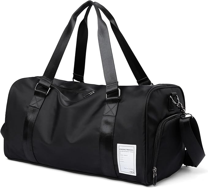 Small Gym Bag Waterproof Shoe Compartment Duffle Workout Bags Overnight Weekender Bag Personal Sport Carry on Outdoors Travel Bag Black for Men Women