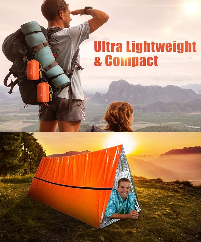 Emergency Sleeping Bags Thermal-Emergency-Blankets Ultralight Space Blankets Survival Waterproof Bivy Sack Multi-Purpose Survival Gear for Hiking, Camping, First Aid Kits, Outdoor Survival Gear