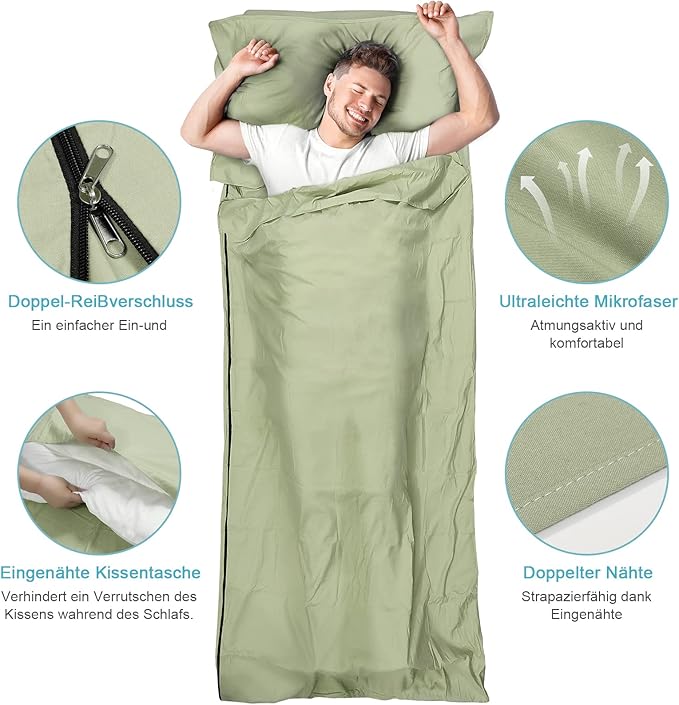 Sleeping Bag Liner, Adult Sleep Sack & Travel Sheets, Lightweight Single and Portable Camping Sleeping Bag Liners - Ideal for Traveling, Hostels and Camping