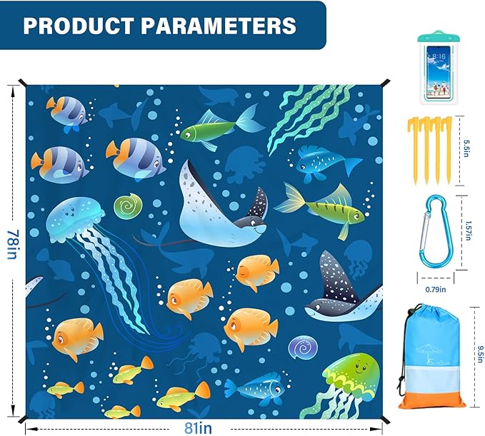Beach Blanket Oversized Extra Large 78" X 81",Waterproof Sandproof Beach Blanket 1-7 Adults Lightweight Durable for Travel Camping Hiking Picnic