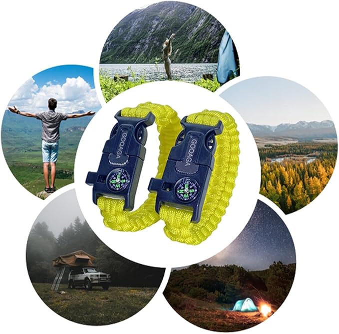 2 PCS Parachute Rope Camping kit Outdoor Wild Emergency kit Compass Whistle Flintstone Rope Knife Field Survival Tool Yellow