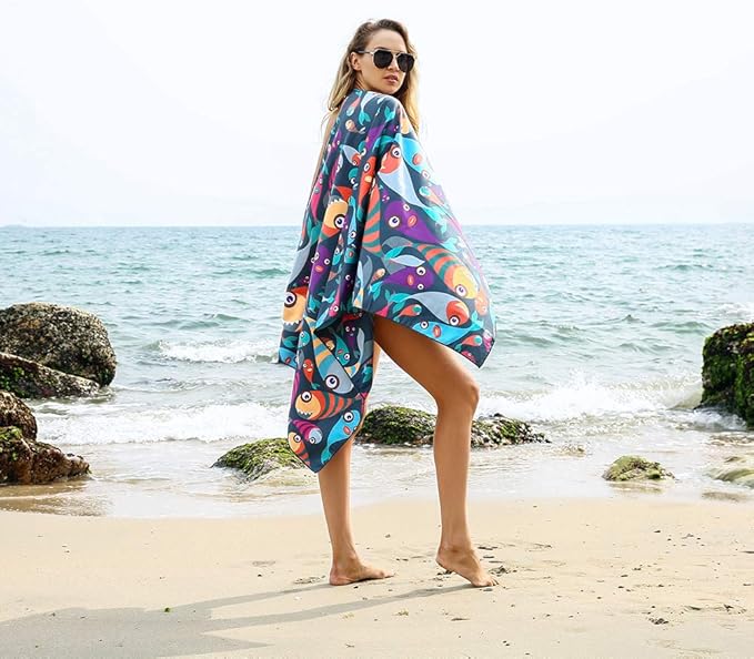 4Monster Microfiber Beach Towel Quick Dry,Super Absorbent Lightweight Travel Towel for Swimmers, Sand Free Camping Towel, Beach Towels for Pool, Swim, Water Sports,Yoga,Gym,Backpacking