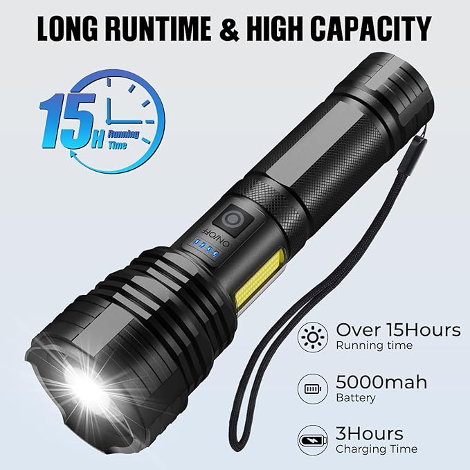 Flashlights LED High Lumens Rechargeable, 990,000 Lumen Super Bright Flashlight, USB Fast Charging High Powered Flash Light, Powerful IPX7 Waterproof Handheld Flashlights for Home,Camping(2 Pack)