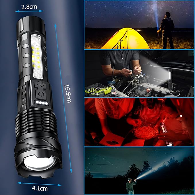 A76 Rechargeable Flashlights 20000 High Lumens - Brightest LED Flash Light 7 Modes with COB Side Light,High Powered Handheld Flashlight for Emergency Camping