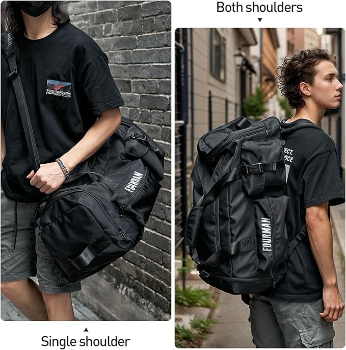 Duffle Backpack Bag with Shoe Compartment, 3 in 1 Weekend Duffel Gym Backpack for Men Waterproof Lightweight Sports Bags for Travel (Black)