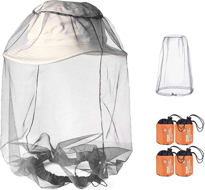 Gray Mosquito Net Mesh Face Neck Fly Netting Hood from Bugs Gnats No See Net for Outdoor Hiking Camping Climbing with Carry Bags Fits Most Sizes of Hats Caps Camping and Hiking Equipment