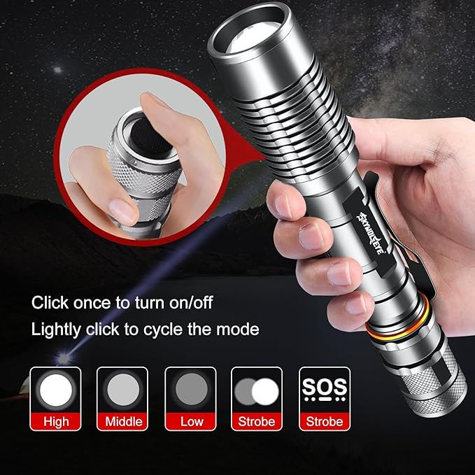 Led Flashlight, Universal 18650 Battery Charger Set Super Bright Waterproof Handheld Flashlight for Outdoor, Emergency, Camping (4-Pcs 18650 Rechargeable Battery)